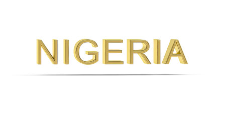 Golden 3D Nigeria inscription isolated on white background - 3D renderの写真素材