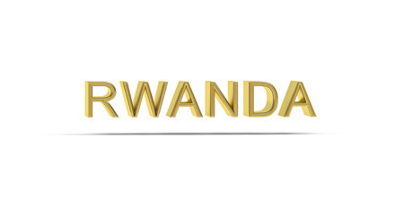 Golden 3D Rwanda inscription isolated on white background - 3D renderの写真素材