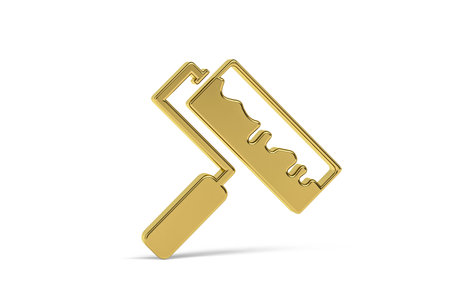Golden 3d paint roller icon isolated on white background - 3d renderの写真素材
