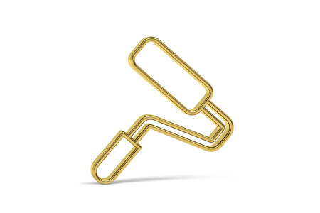 Golden 3d paint roller icon isolated on white background - 3d renderの写真素材
