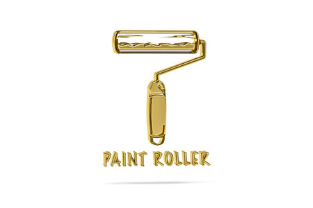 Golden 3d paint roller icon isolated on white background - 3d renderの写真素材