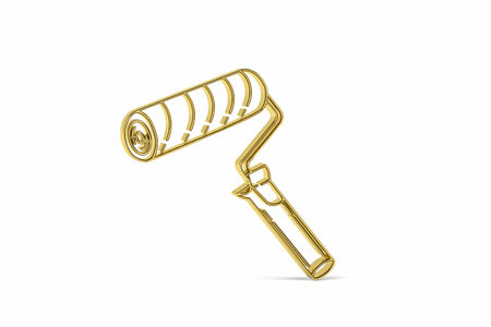 Golden 3d paint roller icon isolated on white background - 3d renderの写真素材