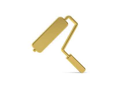 Golden 3d paint roller icon isolated on white background - 3d renderの写真素材