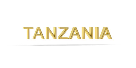 Golden 3D Tanzania inscription isolated on white background - 3D renderの写真素材