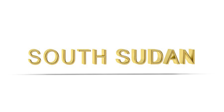 Golden 3D South Sudan inscription isolated on white background - 3D renderの写真素材