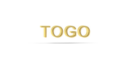 Golden 3D Togo inscription isolated on white background - 3D renderの写真素材