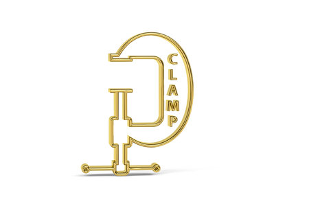 Golden 3d clamp icon isolated on white background - 3D renderの写真素材