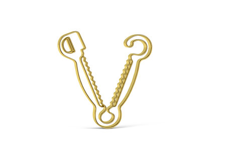 Golden 3d clamp icon isolated on white background - 3D renderの写真素材