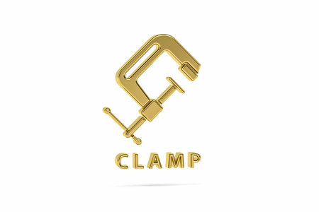 Golden 3d clamp icon isolated on white background - 3D renderの写真素材