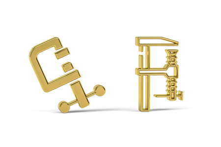 Golden 3d clamp icon isolated on white background - 3D renderの写真素材