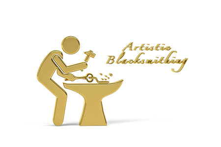 Golden blacksmithing icon isolated on white - 3d renderの写真素材