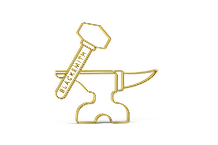 Golden blacksmithing icon isolated on white - 3d renderの写真素材