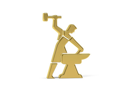Golden blacksmithing icon isolated on white - 3d renderの写真素材