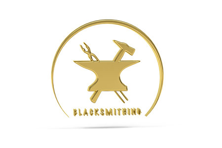 Golden blacksmithing icon isolated on white - 3d renderの写真素材