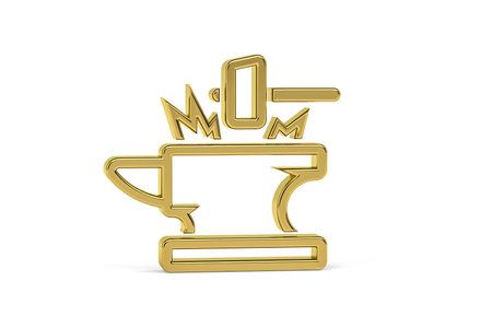 Golden blacksmithing icon isolated on white - 3d renderの写真素材