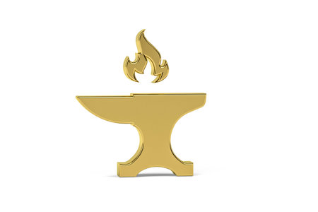 Golden blacksmithing icon isolated on white - 3d renderの写真素材