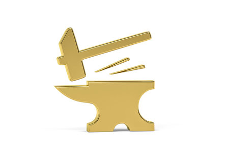 Golden blacksmithing icon isolated on white - 3d renderの写真素材