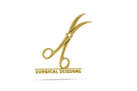 Golden 3d surgical scissors icon isolated on white background - 3D renderの写真素材