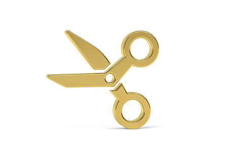 Golden 3d surgical scissors icon isolated on white background - 3D renderの写真素材