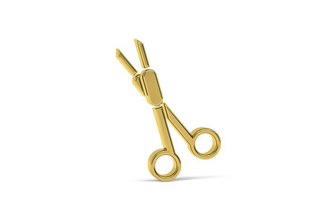 Golden 3d surgical scissors icon isolated on white background - 3D renderの写真素材