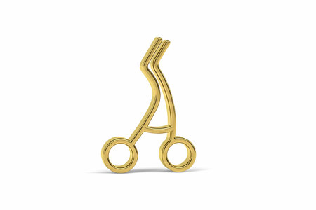 Golden 3d surgical scissors icon isolated on white background - 3D renderの写真素材