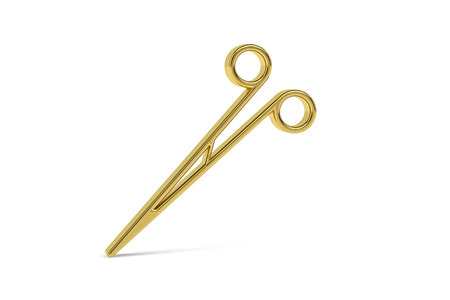 Golden 3d surgical scissors icon isolated on white background - 3D renderの写真素材