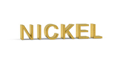 Golden NICKEL inscription - industrial metal on the stock market - 3d renderの写真素材
