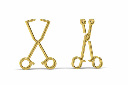 Golden 3d surgical clamp icon isolated on white background - 3D renderの写真素材