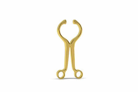 Golden 3d surgical clamp icon isolated on white background - 3D renderの写真素材