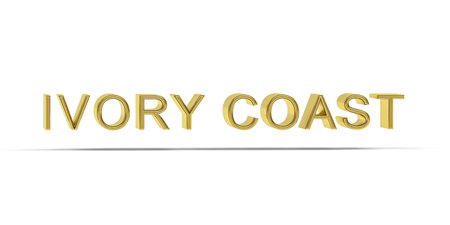 Golden 3D Ivory Coast inscription isolated on white background - 3D renderの写真素材