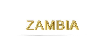 Golden 3D Zambia inscription isolated on white background - 3D renderの写真素材