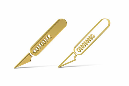 Golden 3d scalpel icon isolated on white background - 3D renderの写真素材