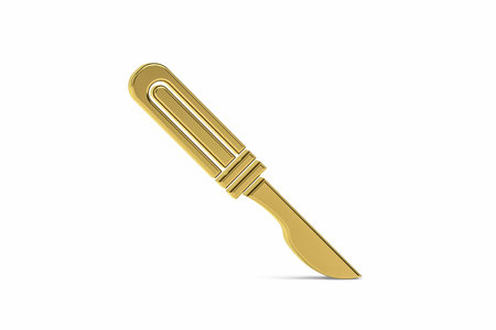 Golden 3d scalpel icon isolated on white background - 3D renderの写真素材