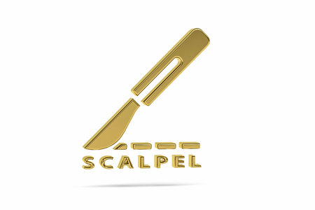 Golden 3d scalpel icon isolated on white background - 3D renderの写真素材