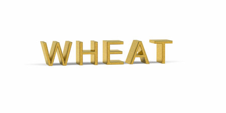 Golden WHEAT inscription - agricultural raw material on the stock market - 3d renderの写真素材