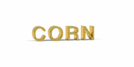 Golden CORN inscription - agricultural raw material on the stock market - 3d renderの写真素材