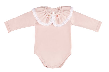 Clothing photography - pink baby body blouse with lace collar isolated on white backgroundの写真素材