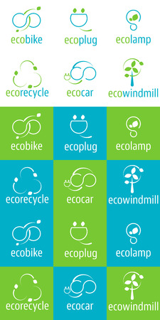 Eco Power Icon inear pack lwith bike, car, plug, lamp, windmill and recycle binのイラスト素材