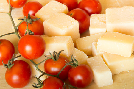 Italian grana padano  and tomatoesの写真素材