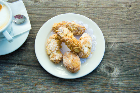 Typical Italian almond pastries for breakfastの写真素材