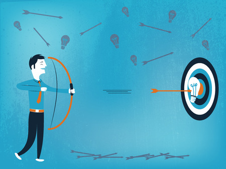 Business man with bow and arrow that hits the target with good idea vector illustrationのイラスト素材