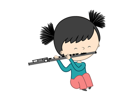 Cute little girl playing flute isolated on white background - Vector illustrationのイラスト素材