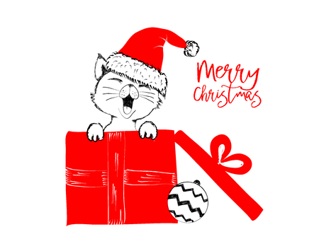Merry Christmas greetings cards hand drawn with black and red ink pens for loving holidays.のイラスト素材