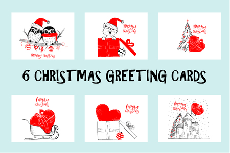 Set of Merry Christmas greeting cards, vector Illustration.のイラスト素材