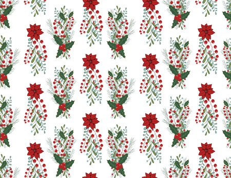 Christmas vector seamless pattern with hand drawn illustration isolated on whiteのイラスト素材