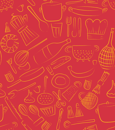 Hand drawn kitchen elements. Set for menu decoration. Cartoon. Simple stylized forms. Vector illustration.のイラスト素材