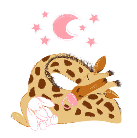 Cute baby giraffe with a pacifier and a newborn baby isolated on white background for baby and baby.のイラスト素材