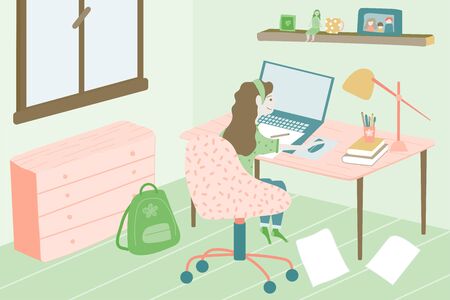 A vector illustration of a kid studyingのイラスト素材