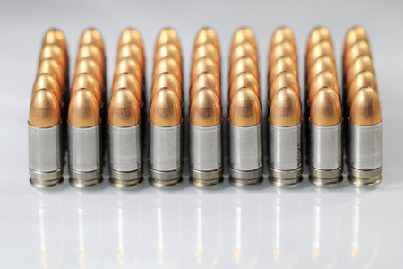 pack of bullets 9mm parabellum LRN ( lead round nose ) isolate on white backgroundの写真素材