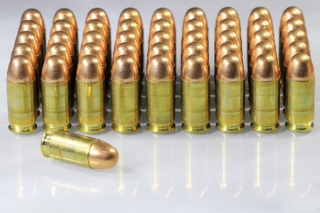 pack of bullet 11 mm or .45 acp FMJ (Full Metal Jacket ) ready for use, isolate on white background...